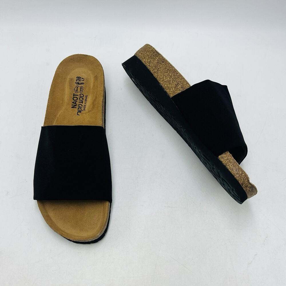 NAOT Women’s 38 US 7 Black Fabric Sandals Slip On Slides Flat Sole